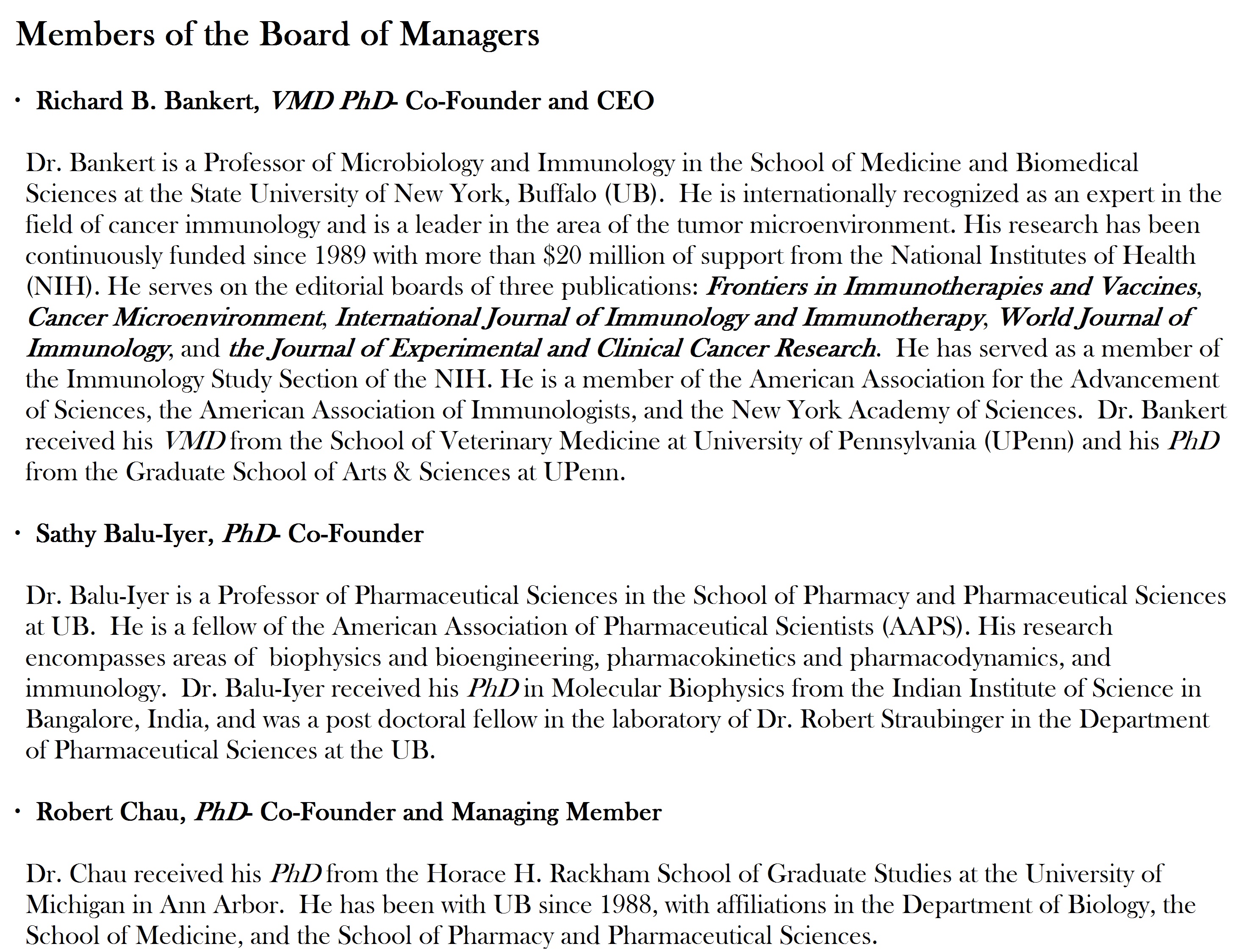 Immune Modulatory Therapies Board Of Managers
